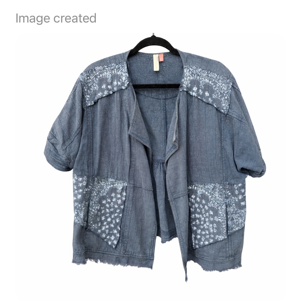 Anthropologie Pilcro Denim Kimono Jacket Open Front Drapey Boho oversized - Picture 4 of 11